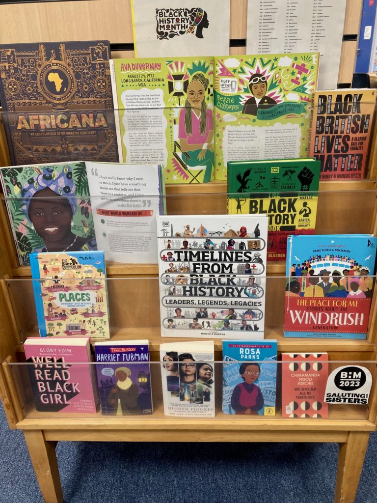 a display of non fiction books relating to black history