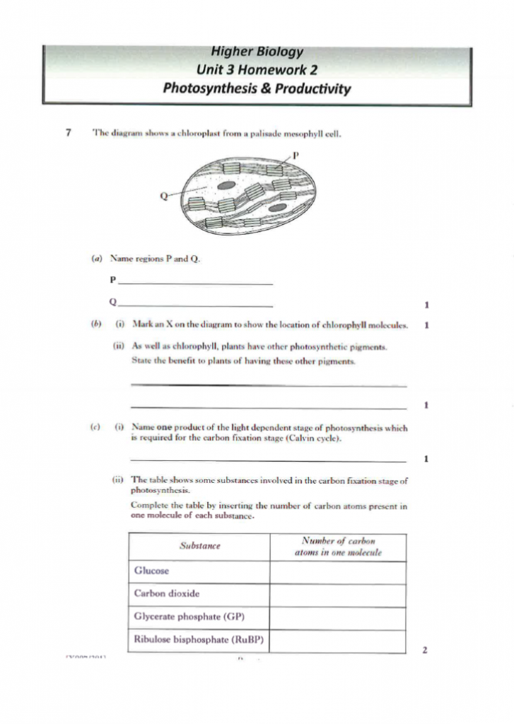 Unit 3 Homework 2 | Higher Biology Unit 3 Homework