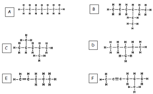 ...a) Give the systematic names for each of the above hydrocarbons, b) Iden...
