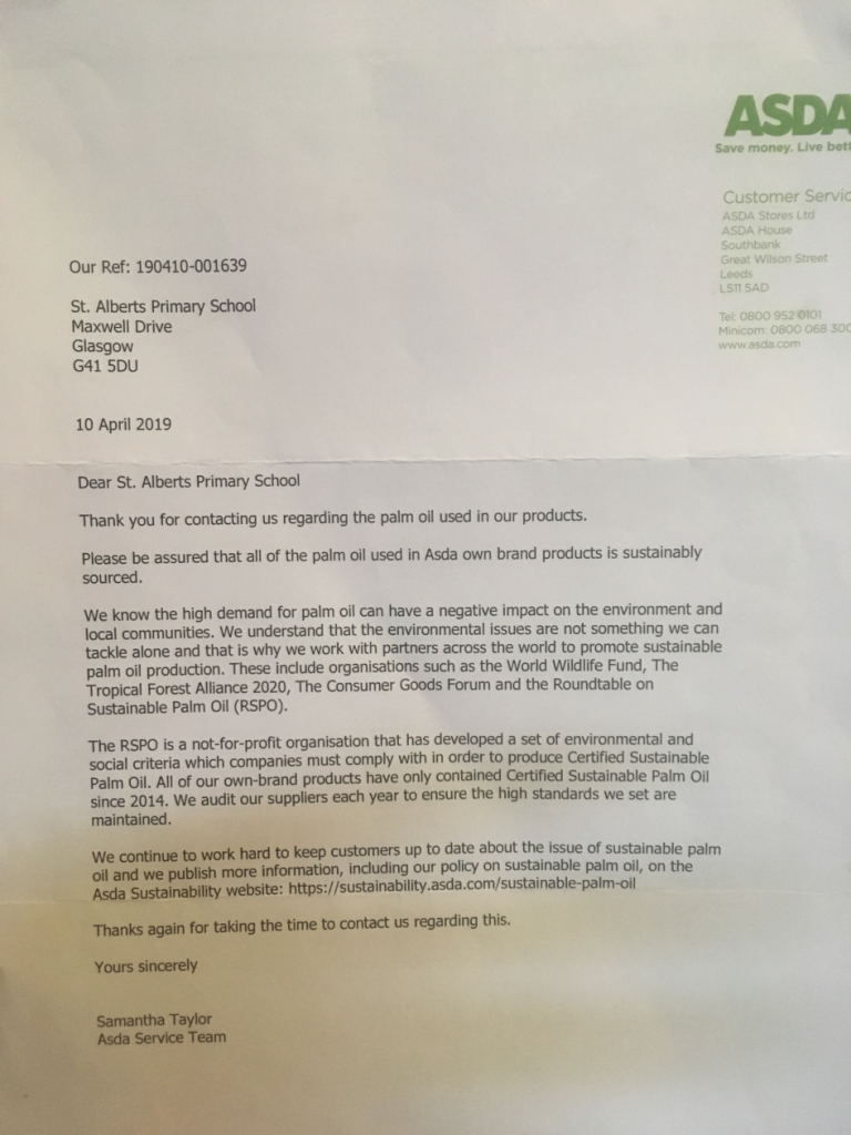 Eco Committee writes palm oil letters St Albert's Eco