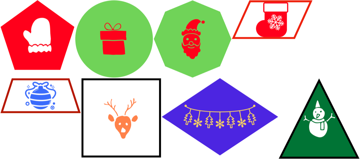 set of 2D shapes with christmas icons