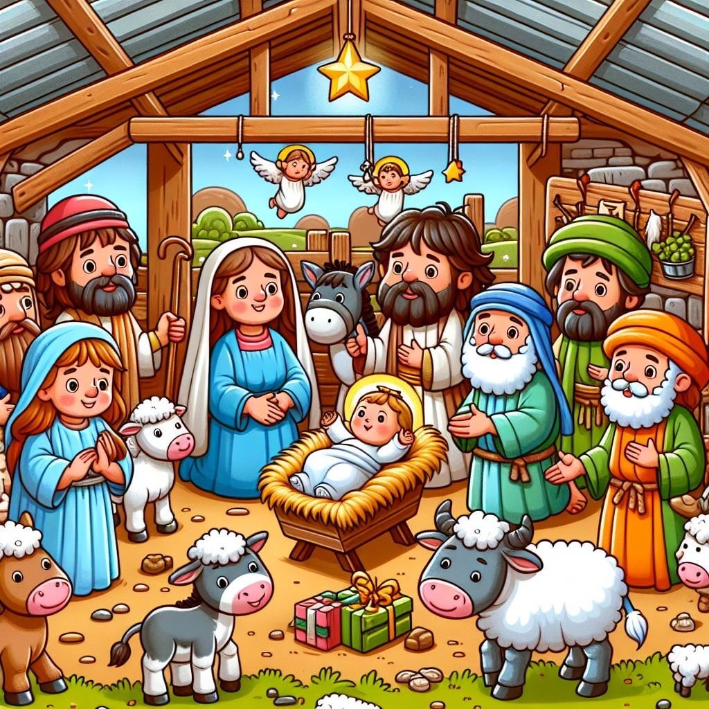 cartoon nativity scene