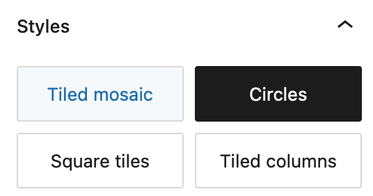 Screenshot of the Tiled Gallery Block styles settings