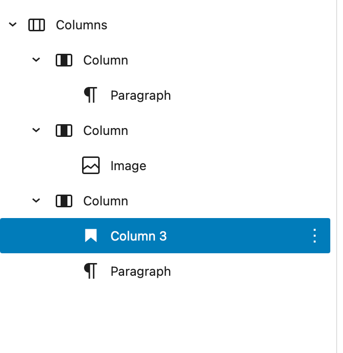 Screenshot of a Columns bloc in the WordPress block editor.