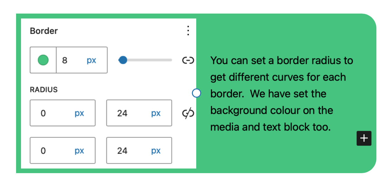 Screenshot of post showing screenshot of border settings inside a group block showing the settings.