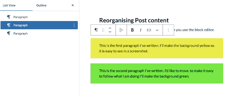 Animation of moving blocks with the list view of the document overview on the toolbar.