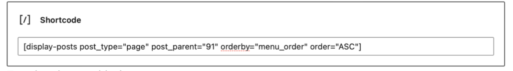 Screnshot of a shortcode block