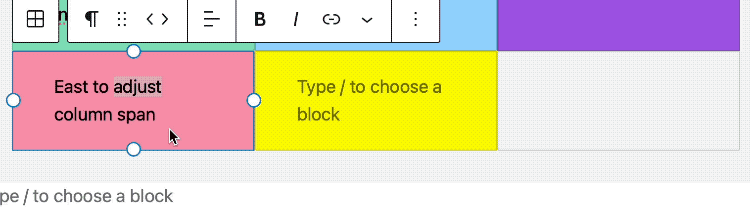 Gif animation showing the adjusting the column span of a grid element.