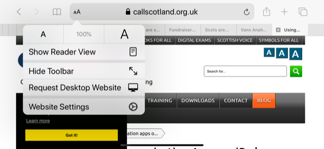 show reader view option on ipad safari browser