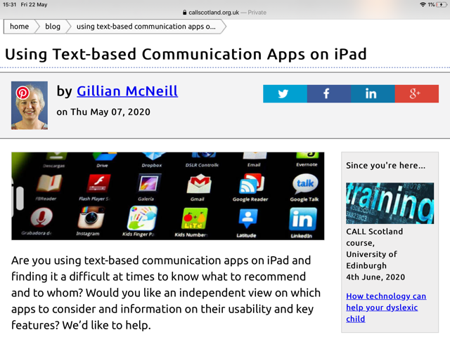 screenshot from CALL Scotland page on text based communication with ipad