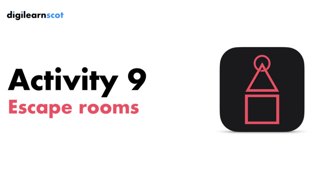 Text on left, escape room icon on right