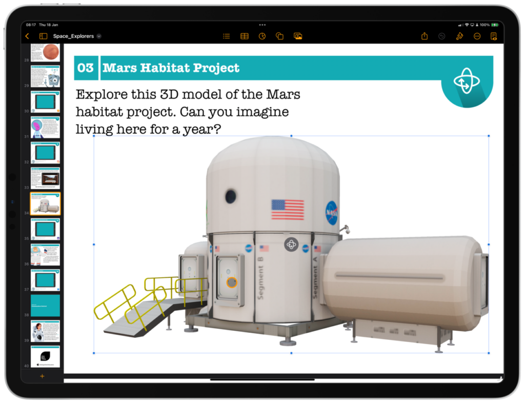 iPad screenshot showing a Mars habitat