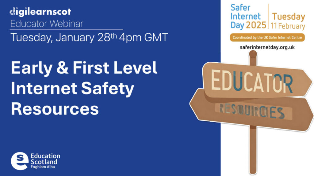 Safer internet day logo Signpost image right hand side saying educator resources