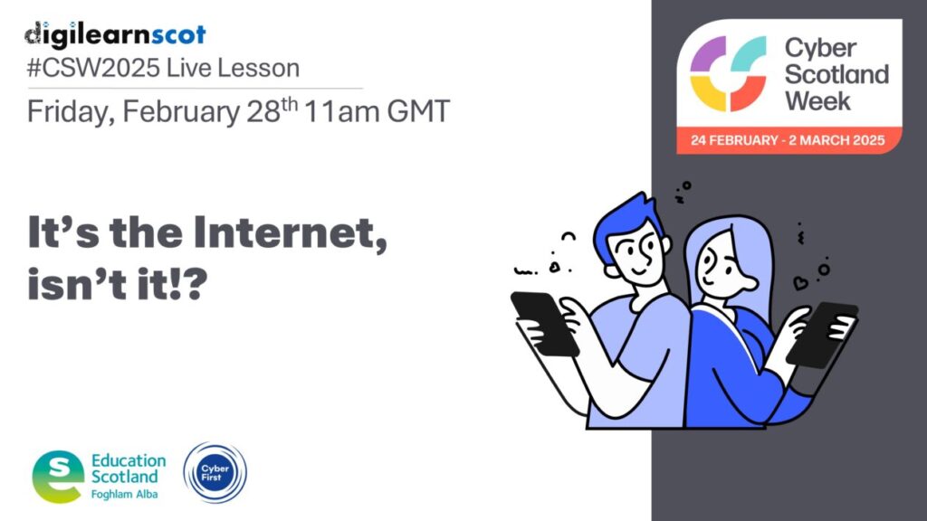 boy and girl back to back holding devices