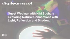 Title with image of child's hand on a light panel with rainbow coloured objects beside.