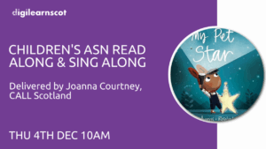 Children's read along and sing along image headers with a picture of the front cover of the book 'my pet star' showing a child shining a torch at the sky