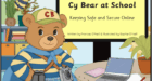 decorative header image of front cover of story book featuring a cartoon bear standing in a primary school classroom