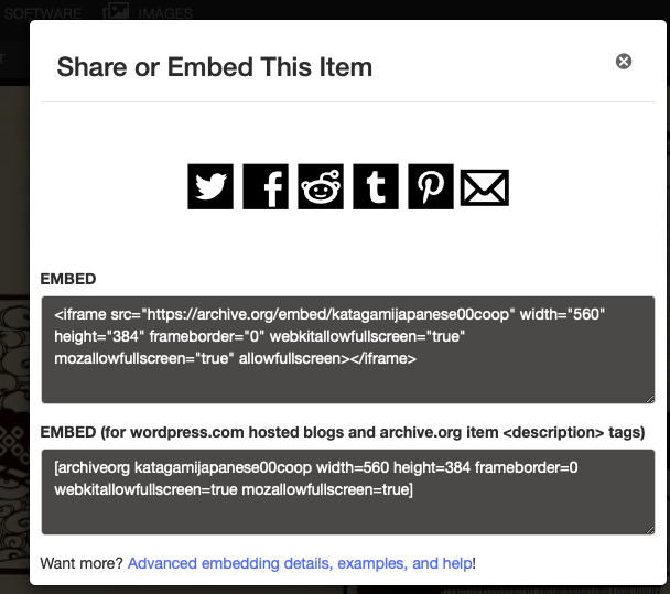 Embed code on Archive Org