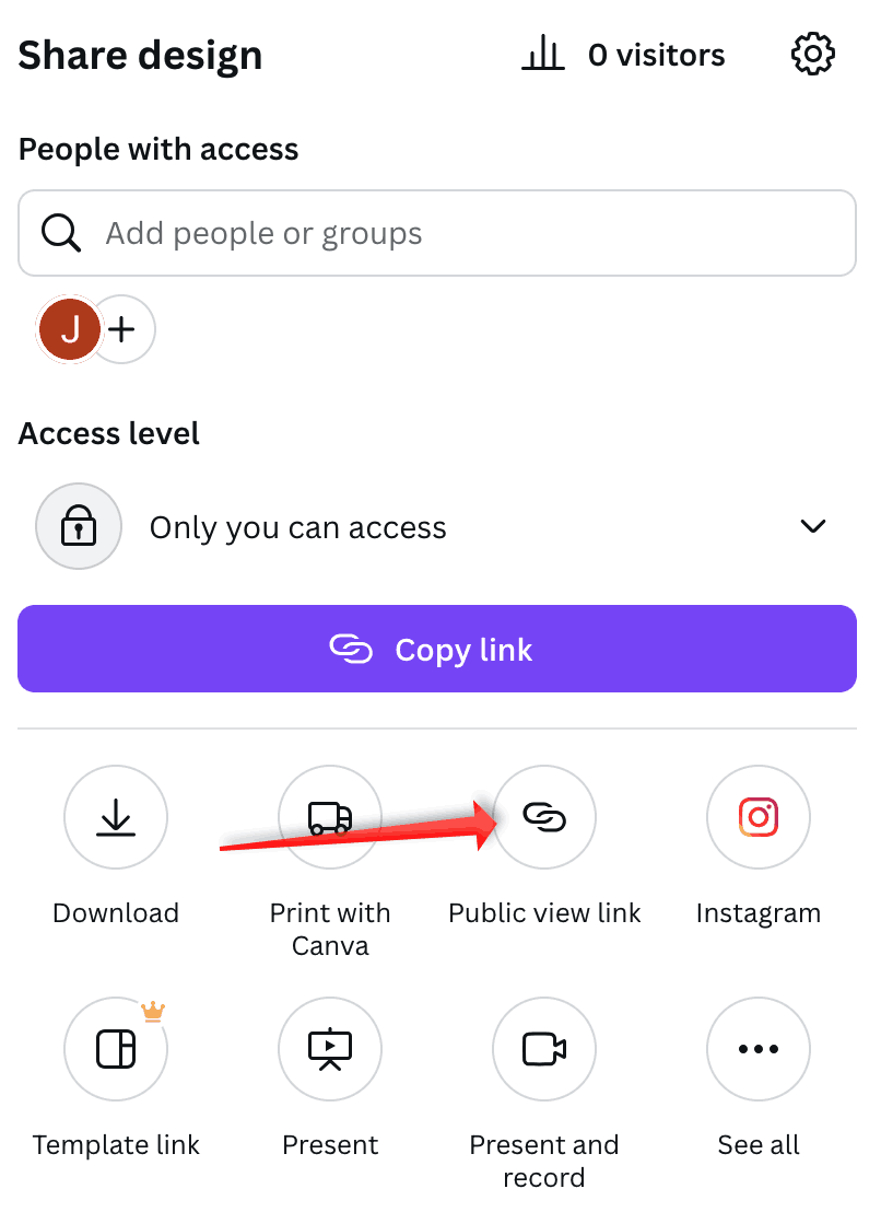 Screenshot of Canva Share design popup dialogue