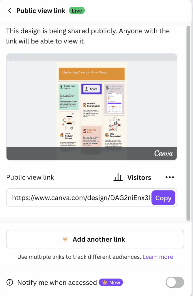 Screenshot of Canva Publick Link view dialogue
