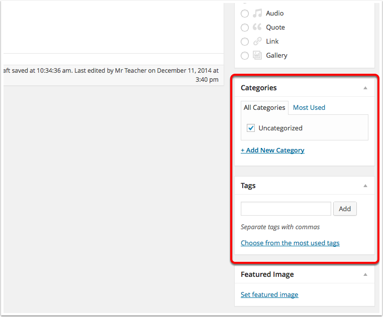 Screenshot Categories and Tags Metaboxes