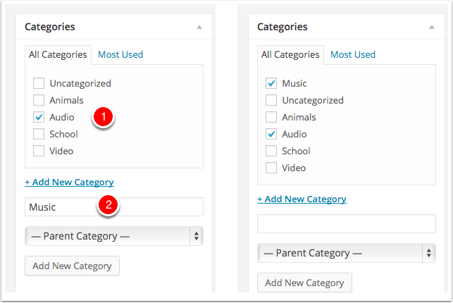 Screenshot Categories Metabox Add a Category