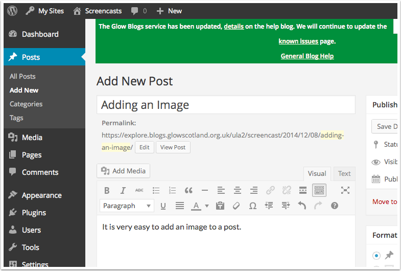 Screenshot of Post editor