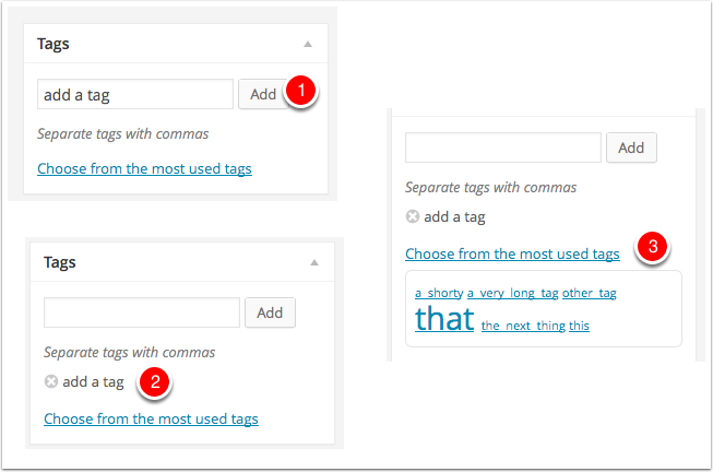 Screenshot: Adding tags, Tags Metabox