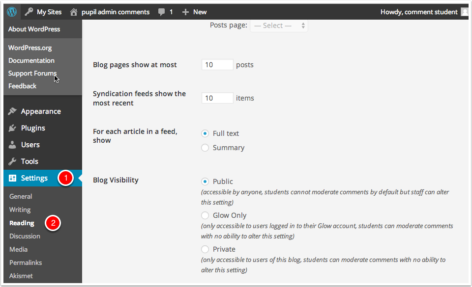 Accessing the settings