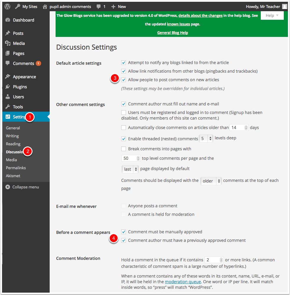 Screenshot Discussion Settings