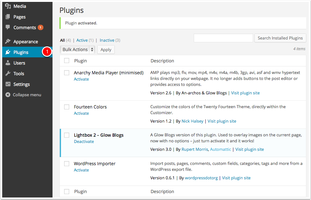 Screenshot: Manage plugins settings