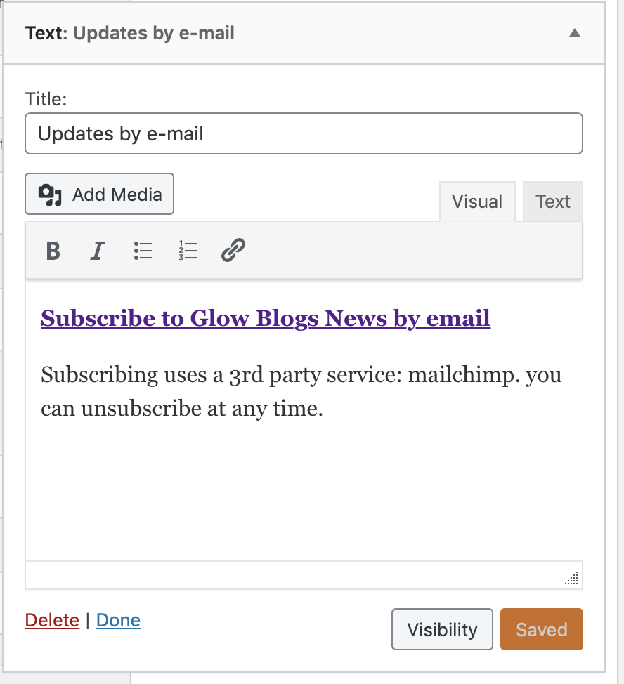 email sub in a widget