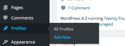 New Profile on Dashboard sidebar menu