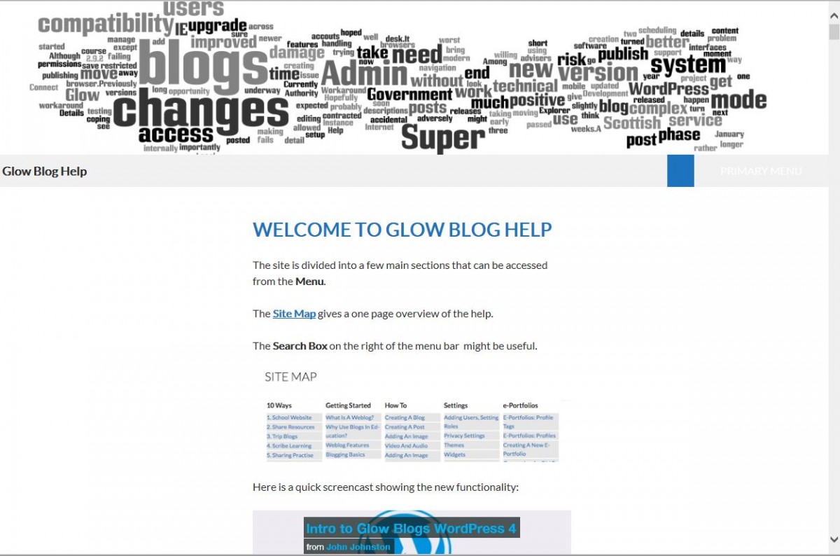 The Help blog viewed in IE 11 with Compatibility view turned on, no sidebars.