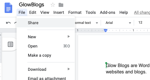 Google Docs Share menu