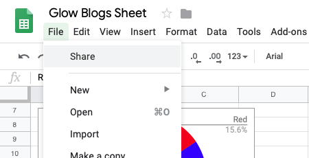 Google Sheets Share menu