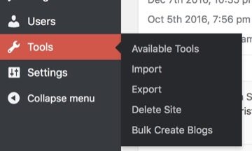 Avaliable tools menu item in Tools menu in the Dashboard sidebar