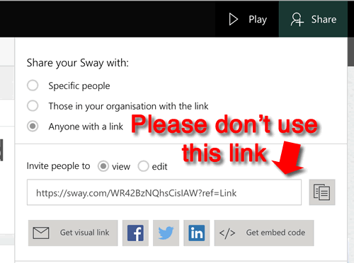 Sway share link, don't use this, use one from browser 
