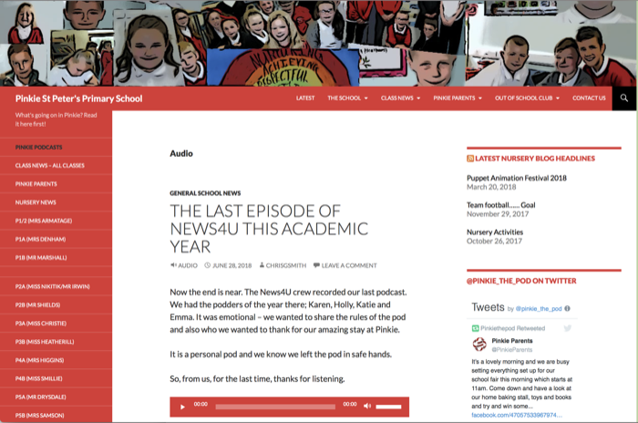 Screenshot of class podcast site