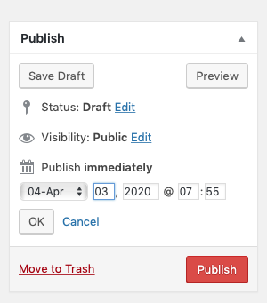 Screenshot edting the date in the Publish Metabox