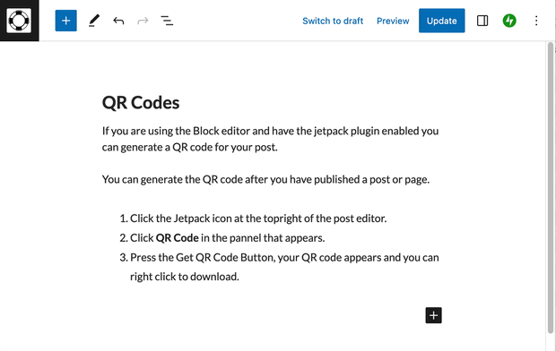 Animated Gif of the process to add a qr code in Glow Blogs