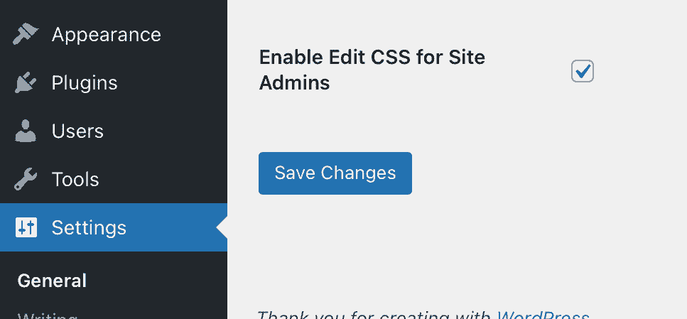 Screenshot of the CSS Edit toggle in the dasboard of a glow blog.