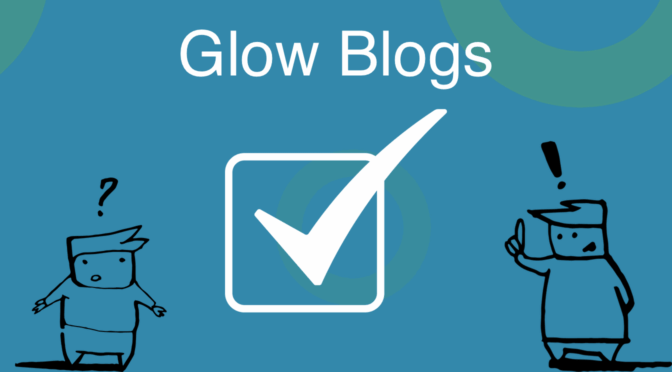 Glow Blogs Blue background with two simple figures one asking one answering. A large white tick indicated an issue has been solved