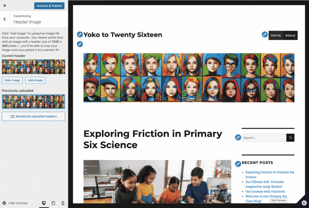 Screenshot of the header preview.