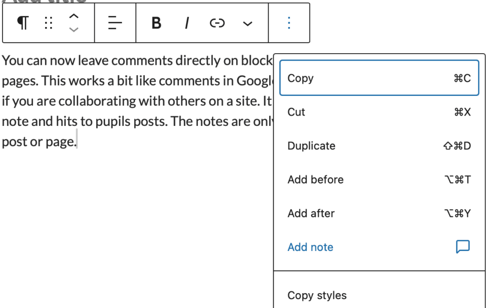 Screenshot of adding a note