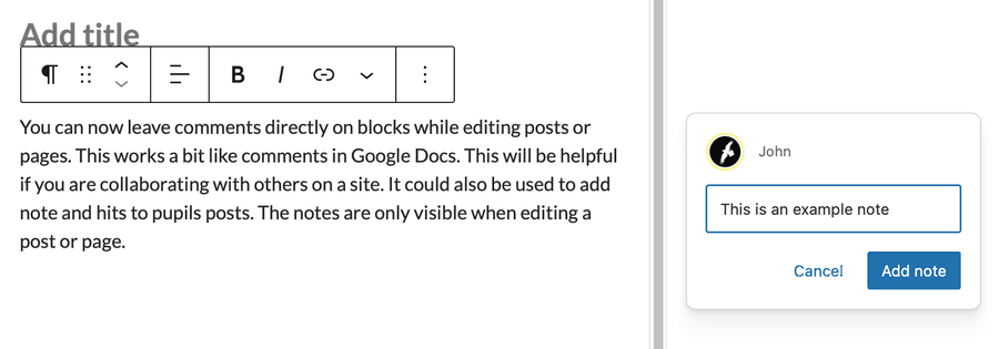 Screenshot of a blcok with a note