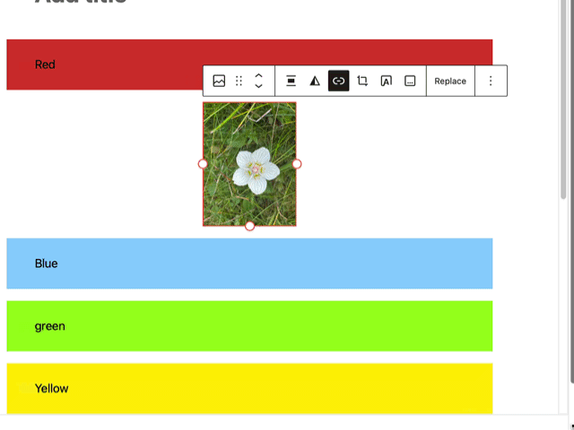 Gif showing the dragging of an image block.