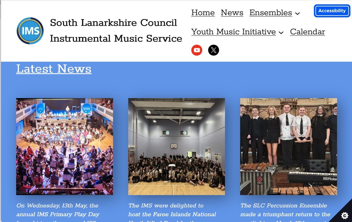 Screenshot of South Lanarkshire Council’s Instrumental Music Service site.