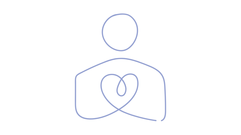 A line drawing of a person holding their heart. This is a decorative image. 