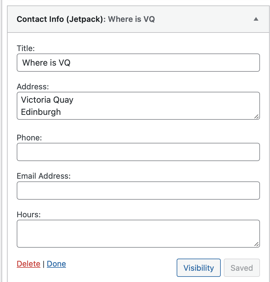 Screenshot of contact info widget in the editor
